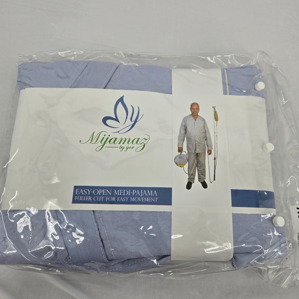 Mijamaz Medi-Pajama Mens XS-S Blue Striped Medical Hospital Easy Open Adaptive